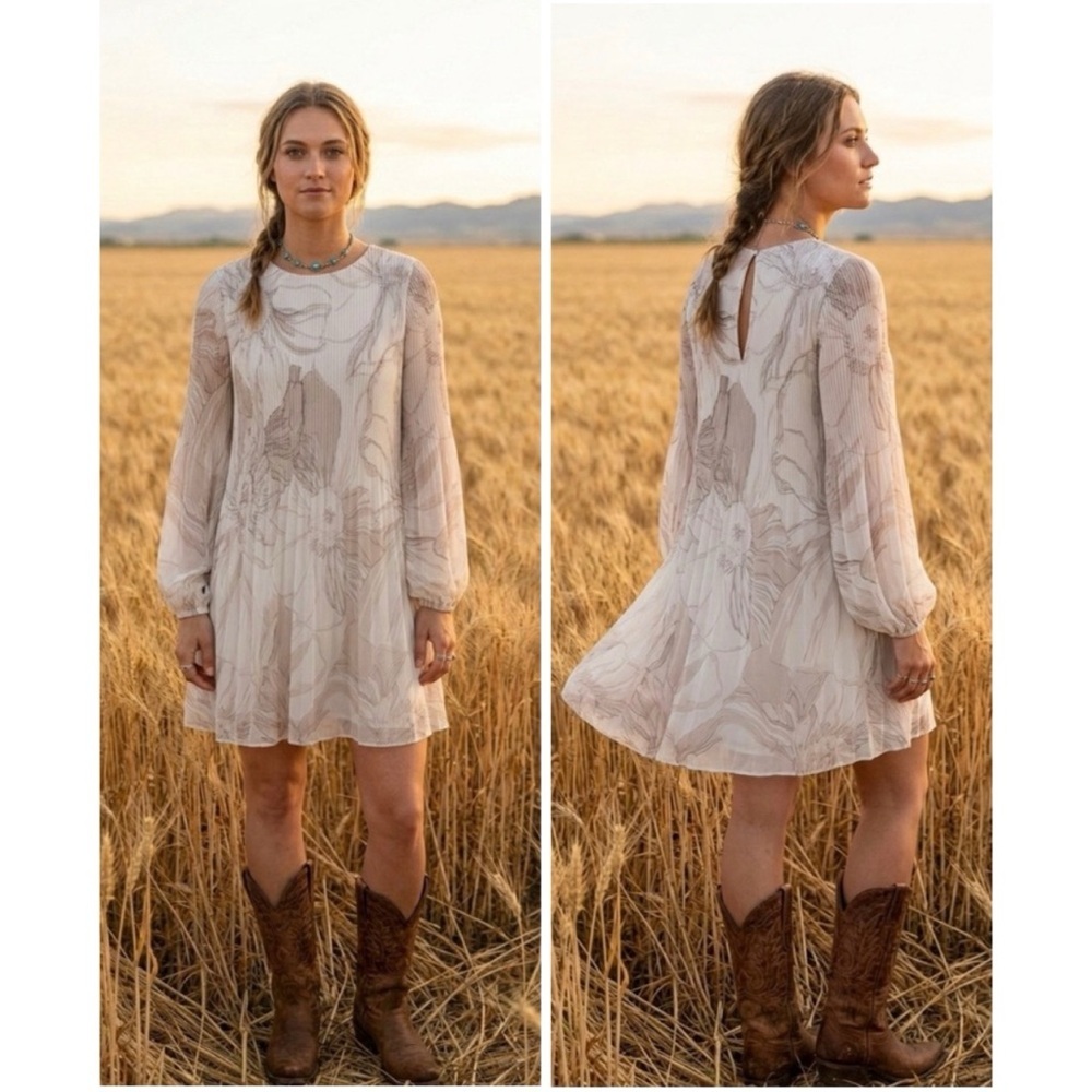 Aritzia Wilfred Daydreamer Long Sleeve Mini Dress in Birch Blanc Floral Romance